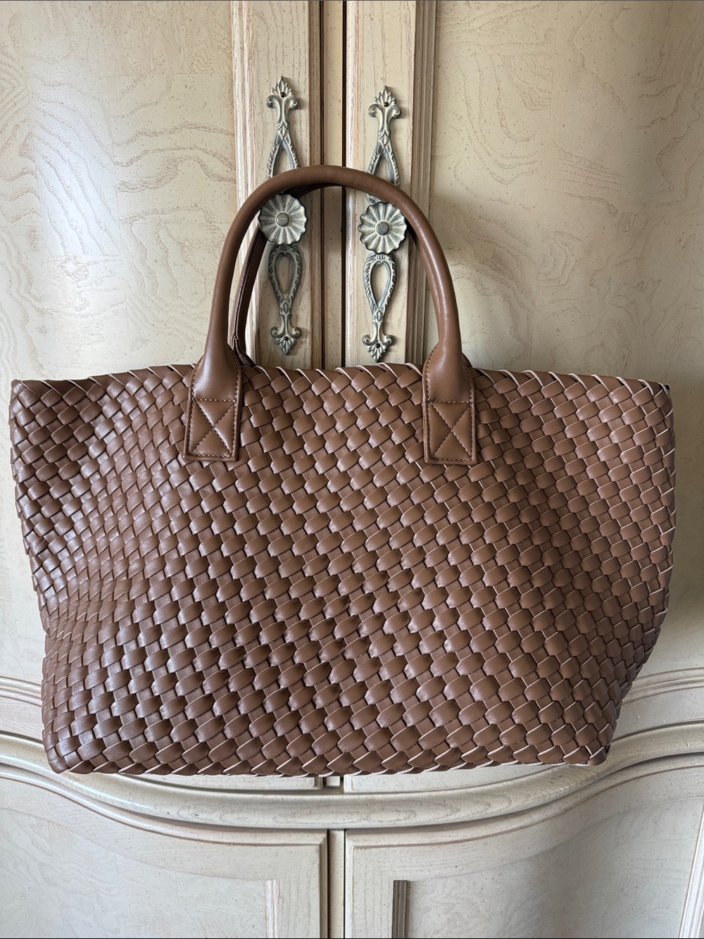 Anthropologie Woven Tote in Cognac Brown